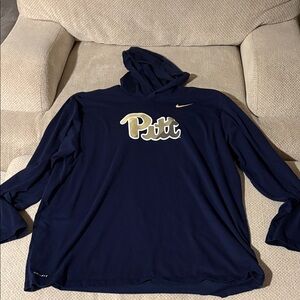 University of Pittsburgh Nike Navy Blue Long Sleeve Tee with Hood and Gold Logo